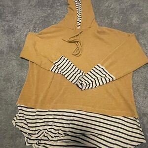 Striped Tan and White Hoodie Sweatshirt
